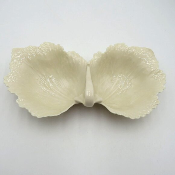 Lenox Bowl Candy Dish Cream Leaf Shaped Ceramic Divided Made in USA - Picture 2 of 9